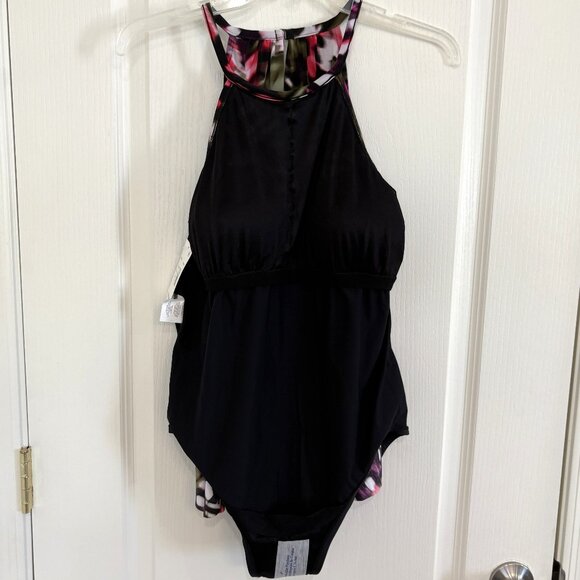 Magicsuit by Miraclesuit Aubrey Flutter Swimsuit 1-PC Black Multi Size 12 NEW